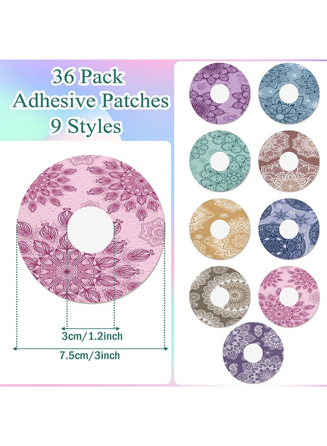 Peachjoy 36 قطعة أغطية حساسات مقاومة للماء متوافقة مع لبر 2 لاصقات لاصقة أغطية تنفسية مزخرفة بزهور ماندالا أغطية لاصقة مسبقة القطع لحماية جهاز مراقبة الجلوكوز المستمر - Image 2