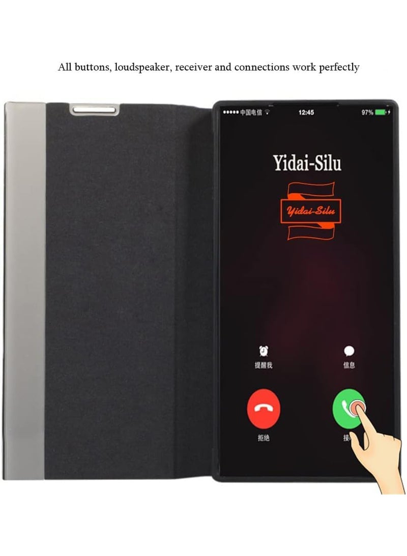 Adando for Samsung Galaxy S26 Ultra Case View Clear Smart Window, with Kickstand for S26 Ultra Case Luxury Flip Slim Mirror Hard PC Leather View Clear Smart Window Cover (Black) - Image 3