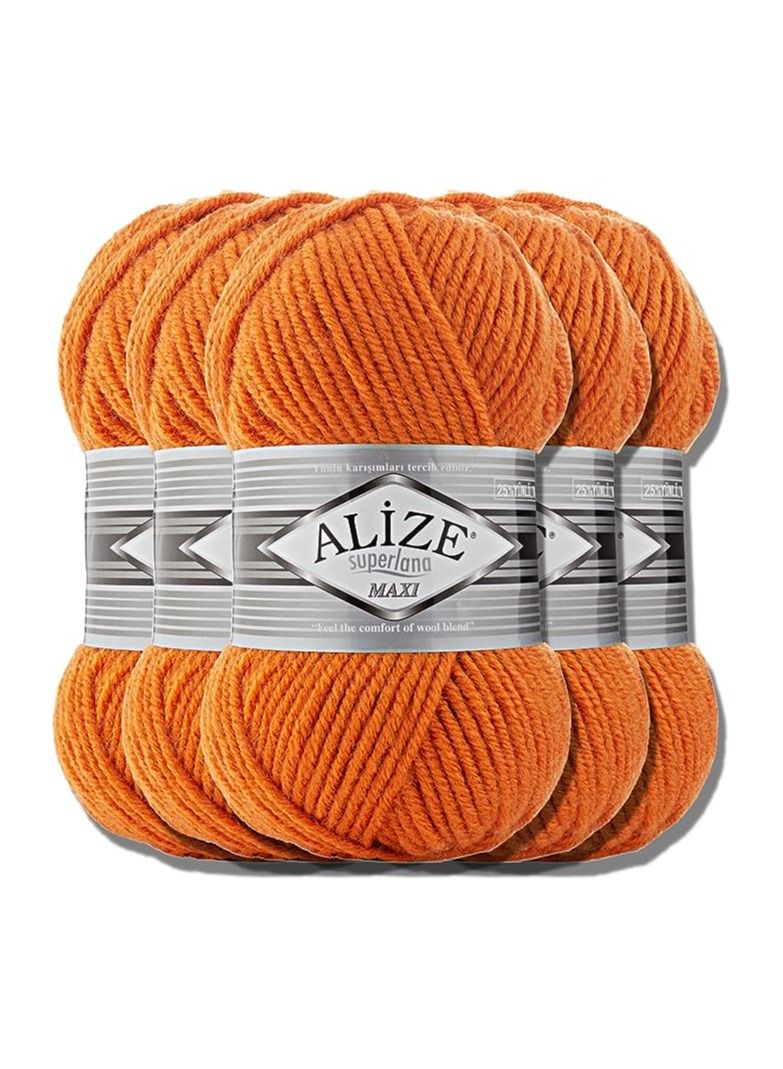 أليزا خيوط اليزا ماكس غزل صوف تركي سوبر لانا ماكسي سادة عالية الجودة من القطن والاكريليك للحياكة اليدوية والكروشيه والملابس والسكارفات، 100 غرام ×5 (برتقالي 225) - Image 1