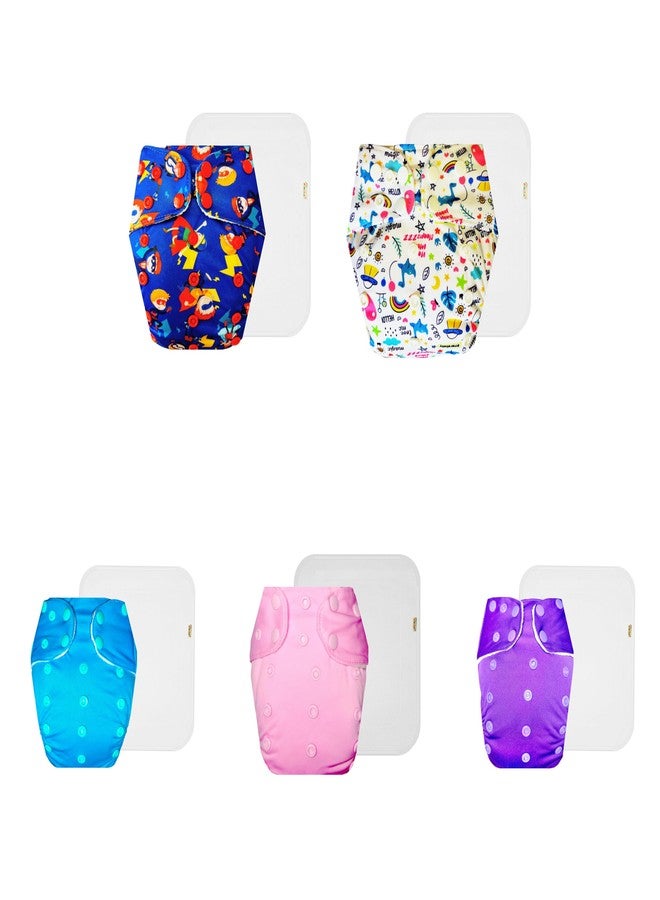 حفاضات دمبلدو القماشية الممتازة مع حشوة قطنية (عبوة من 5) | شعور بالجفاف والراحة | قابلة لإعادة الاستخدام والغسل | سهلة التنظيف | مثالية لفصل الصيف الهندي | من 3 أشهر إلى 3 سنوات | مناسبة للجنسين - Image 1