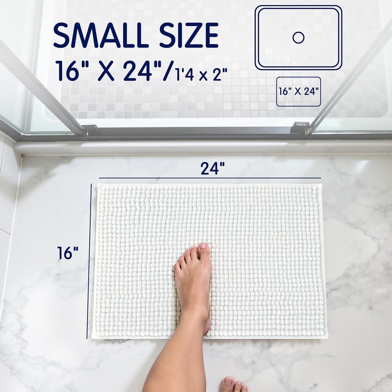 subrtex Bathroom Rugs Chenille Bath Rug Soft Short Plush Bath Mat Soft Shower Mat Water Absorbent Shower Mat Quick Dry Machine Washable(White,16" x 24") - Image 3