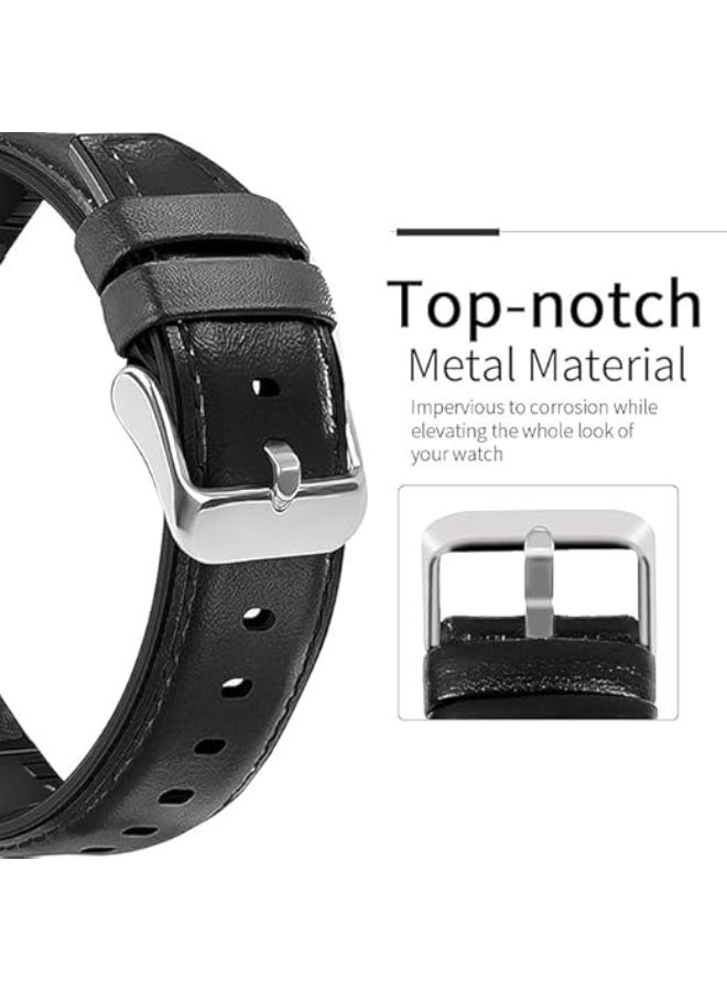 22mm Genuine Leather Replacement Watch Band Compatible with Samsung Watch, Huawei Watch 3, Gear S3, Huawei Watch 3/3 Pro/GT2 (46mm)/GT2 Pro/GT2e - Black - Image 5