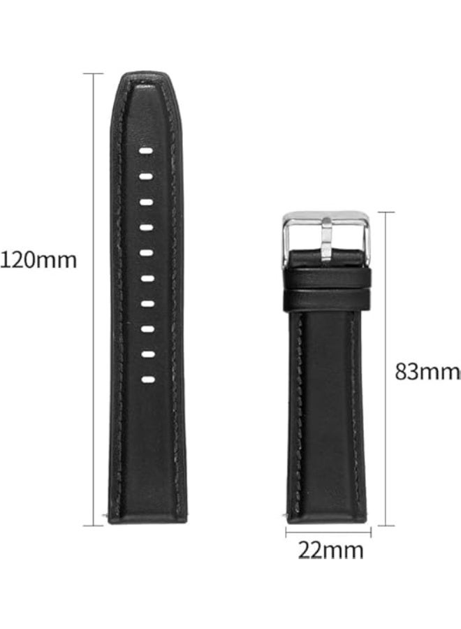 22mm Genuine Leather Replacement Watch Band Compatible with Samsung Watch, Huawei Watch 3, Gear S3, Huawei Watch 3/3 Pro/GT2 (46mm)/GT2 Pro/GT2e - Black - Image 3