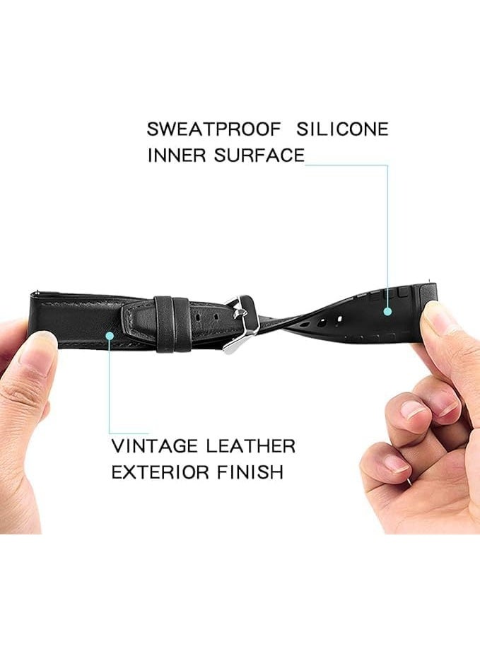 22mm Genuine Leather Replacement Watch Band Compatible with Samsung Watch, Huawei Watch 3, Gear S3, Huawei Watch 3/3 Pro/GT2 (46mm)/GT2 Pro/GT2e - Black - Image 2