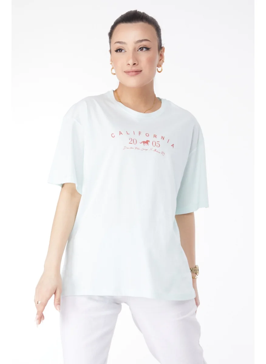 Tofisa 24632-MINT Crew Neck Short Sleeve Printed T-Shirt