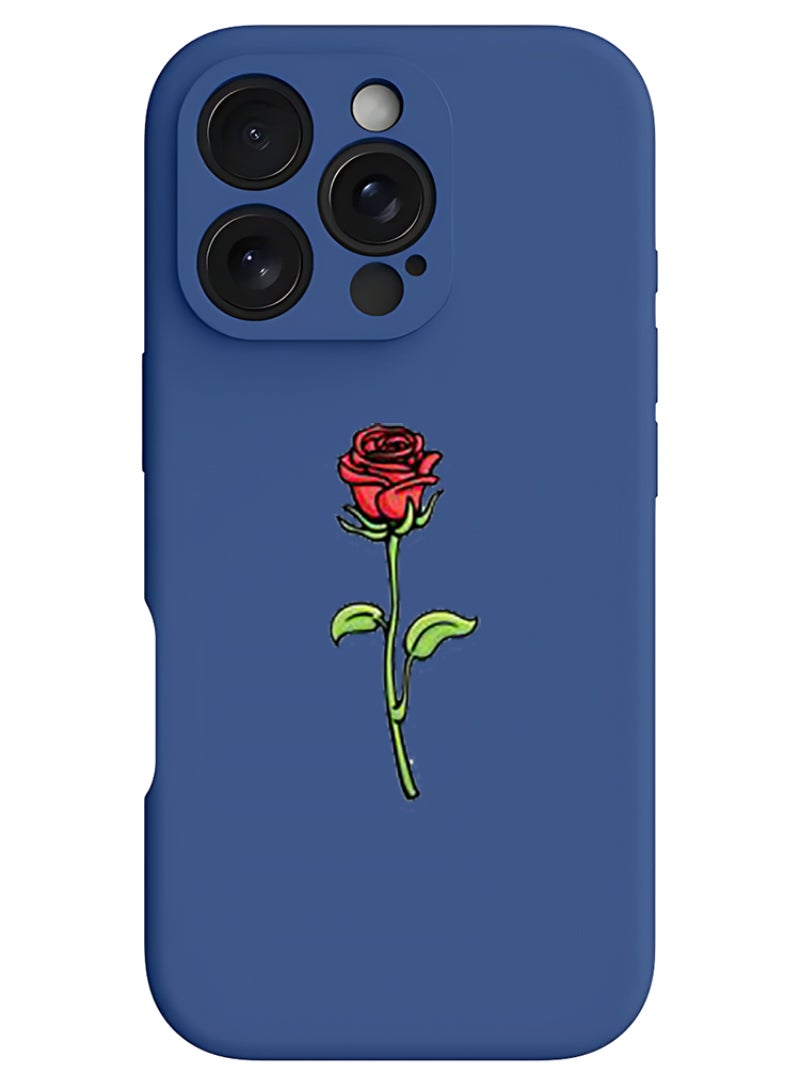 Theodor Protective Slim Fit Case Liquid Silicone Cover with Full Body Protection Anti-Scratch Shockproof Case For iPhone 16 Pro Max Blue - Rose 