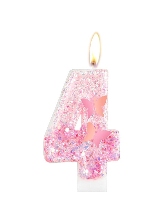 LAMAY Number birthday candles, gradient pink butterfly number candles, luxurious cake decorations, suitable for parties, weddings, anniversaries, family gatherings, children and adults (number 4). - Image 1