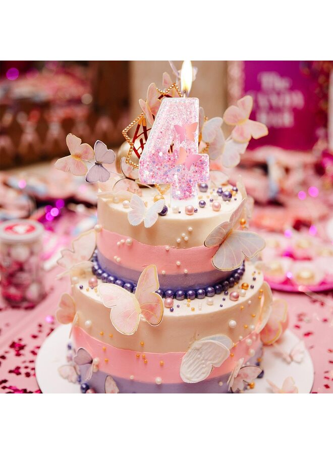 LAMAY Number birthday candles, gradient pink butterfly number candles, luxurious cake decorations, suitable for parties, weddings, anniversaries, family gatherings, children and adults (number 4). - Image 5