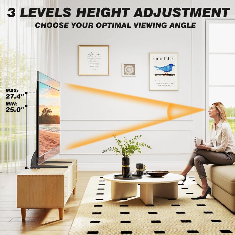 5Rcom TV Stand Mount, Universal TV Stand Tabletop for 22 to 65 inch Plasma LCD LED Flat Screen TVs, Strong TV Legs Holds up to 88lbs, Height Adjustable TV Base, Max VESA 800 x 500mm - Image 2