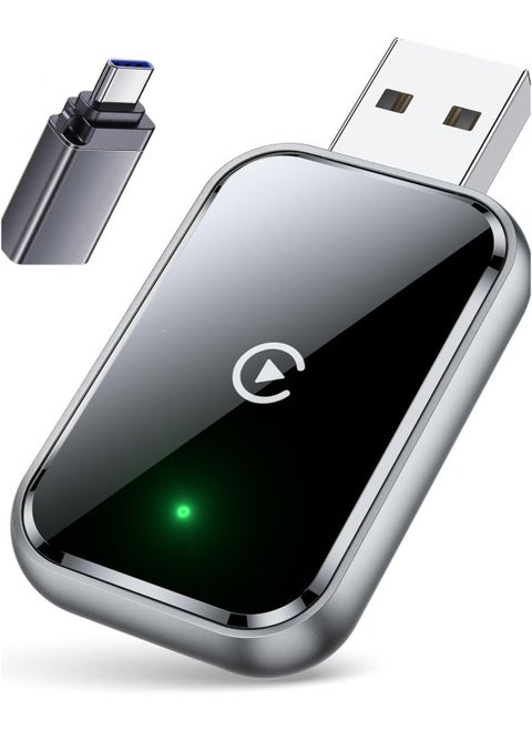 Mini Wireless Carplay Adapter, Wireless Carplay Auto Adapter, Mini Box with Extension Cable USB & USB-C/Type-C, Stable Control & No Delay