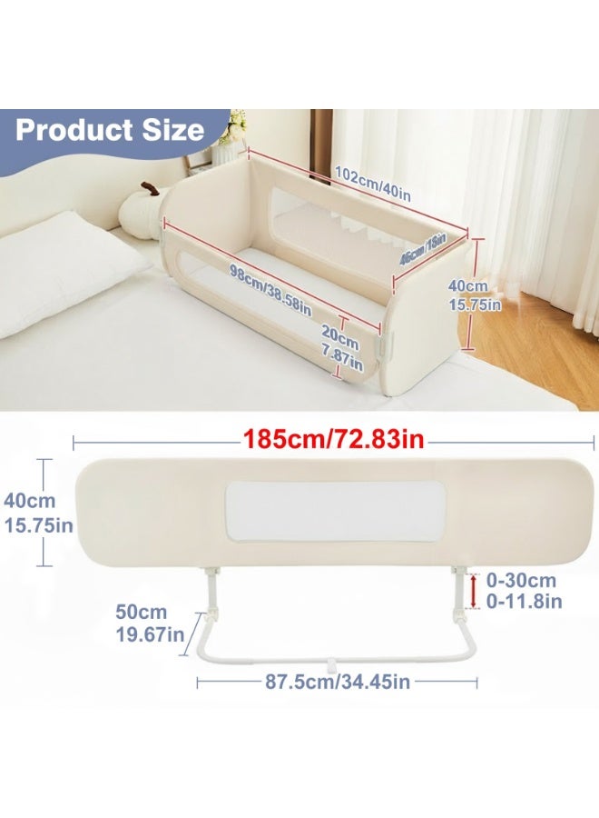 والالا حاجز سرير للأطفال الصغار، حاجز حماية كبير جدًا بطول 180 سم، مناسب لسرير مزدوج، سرير كامل، سرير كوين، سرير كينج، حاجز جانبي قابل للتعديل، حاجز أمان للسرير، لون بيج - Image 4