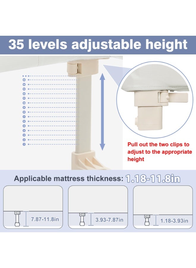 والالا حاجز سرير للأطفال الصغار، حاجز حماية كبير جدًا بطول 180 سم، مناسب لسرير مزدوج، سرير كامل، سرير كوين، سرير كينج، حاجز جانبي قابل للتعديل، حاجز أمان للسرير، لون بيج - Image 5