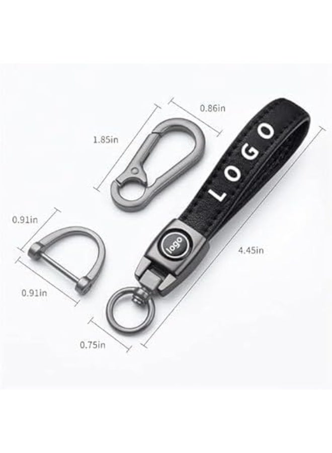 ميدالية وسلسلة مفاتيح سيارة من الجلد وحلقات معدن مناسبة لمفاتيح السيارة والدراجات النارية ومفاتيح العائلة - متوافقة مع كيا أسود - Image 2