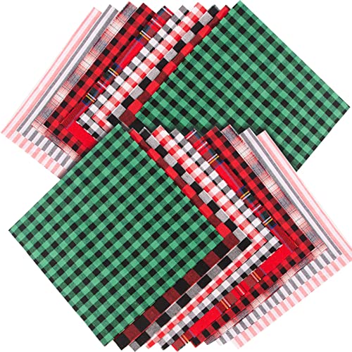 ZYP 20 Pcs Christmas Cotton Fabric Squares, 10 x 10 Inch Plaid Buffalo Check Precut Scraps for DIY Craft Sewing Quilting - Image 1