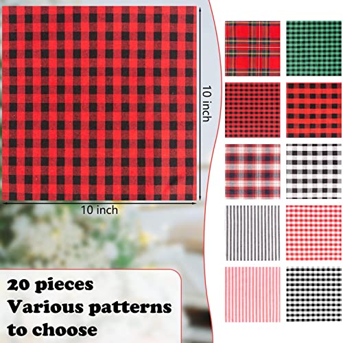 ZYP 20 Pcs Christmas Cotton Fabric Squares, 10 x 10 Inch Plaid Buffalo Check Precut Scraps for DIY Craft Sewing Quilting - Image 2