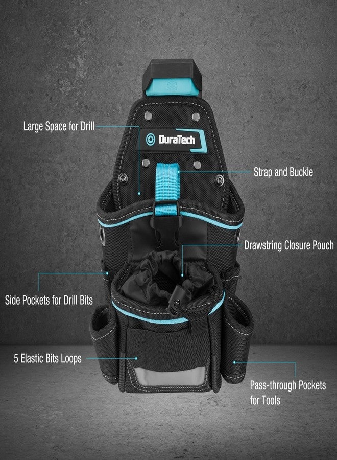 DuraTech Drill Holster with Quick Release Buckle, Heavy Duty Impact Driver Holster, Drill Pouch with Holder Strap, Multi Pockets & Front Drawstring Pouch - Image 3
