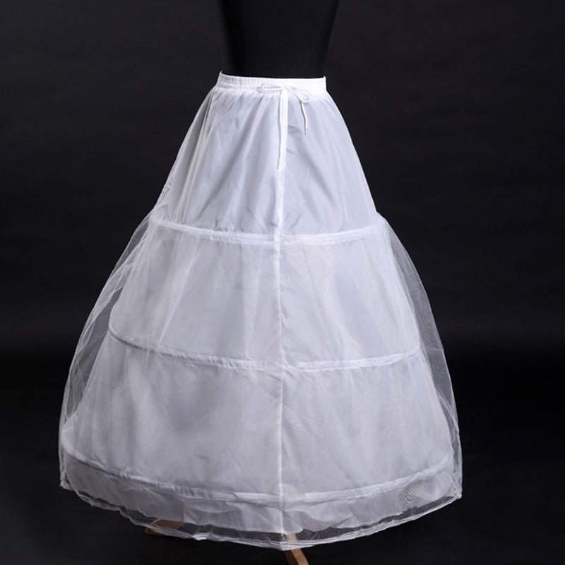 Women Bride Petticoat Underskirts Wedding 3 Single Layer Skirt Bridal Dress Elastic Waistband With Straps (White) - Image 4