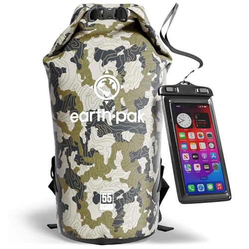 Earth Pak Waterproof Dry Bag - Roll Top Waterproof Backpack Sack Keeps Gear Dry for Kayak with Waterproof Phone Case - Image 1