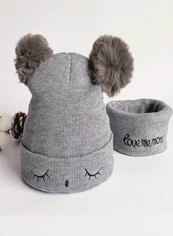 CHACKO Baby Winter Scarf & Hat Set, Knitted Baby Hat with Pompom (Age 0 Month to 2 Yrs)_Grey - Image 3