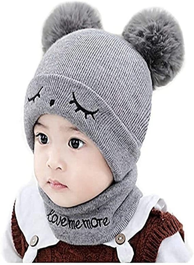 CHACKO Baby Winter Scarf & Hat Set, Knitted Baby Hat with Pompom (Age 0 Month to 2 Yrs)_Grey - Image 1