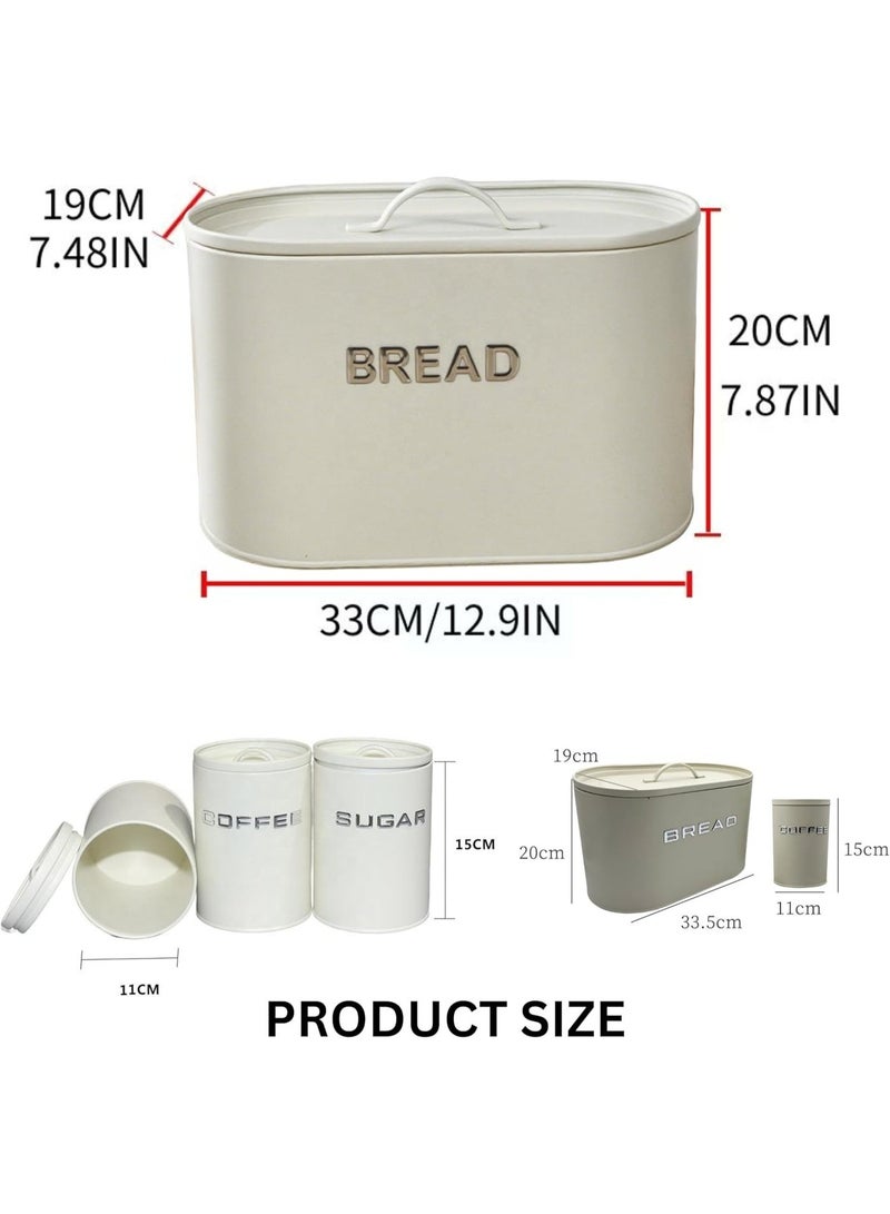 ARABIQO Vintage Bread Bin & 3-Piece Kitchen Canister Set – Metal Bread Box with Matching Tea, Coffee, and Sugar Storage Jars – Countertop Organizer for Bread, Snacks & Spices - Image 3
