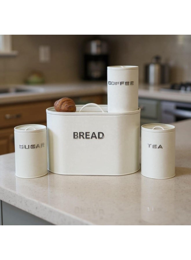 ARABIQO Vintage Bread Bin & 3-Piece Kitchen Canister Set – Metal Bread Box with Matching Tea, Coffee, and Sugar Storage Jars – Countertop Organizer for Bread, Snacks & Spices - Image 4