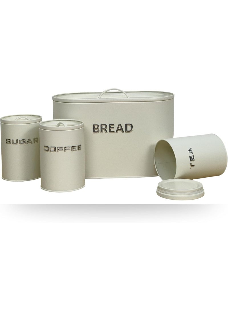 ARABIQO Vintage Bread Bin & 3-Piece Kitchen Canister Set – Metal Bread Box with Matching Tea, Coffee, and Sugar Storage Jars – Countertop Organizer for Bread, Snacks & Spices - Image 1