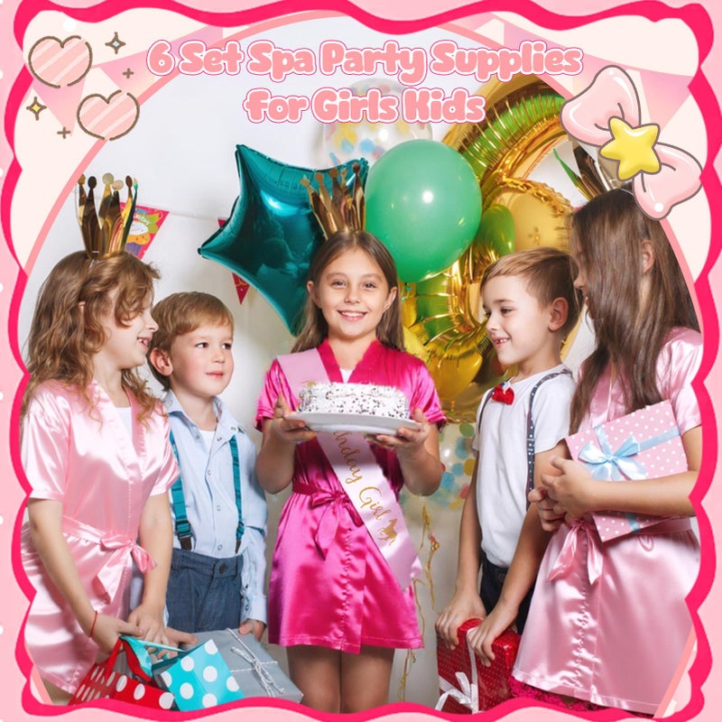 ZhouBoat 6 Set Girls Spa Party Supplies Kit 83 PCS Includes Satin Robes Headbands Slippers Nail Kit Masks Towel Brush Set for Birthday Sleepover Pink, Hot Pink Birthday Theme - Image 2