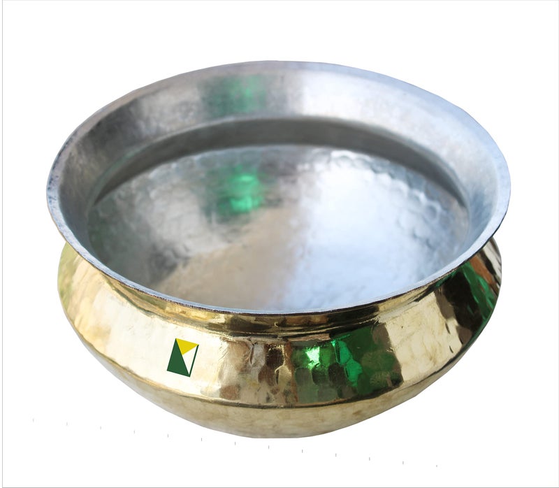 KITCHEN NEXT Muke Brass Handi Sipri cookwere Heavy Weight with Hammered Shinny Finish for Cooking & Serving Used for Cooking biryani (2 litres) (Small) - Image 1