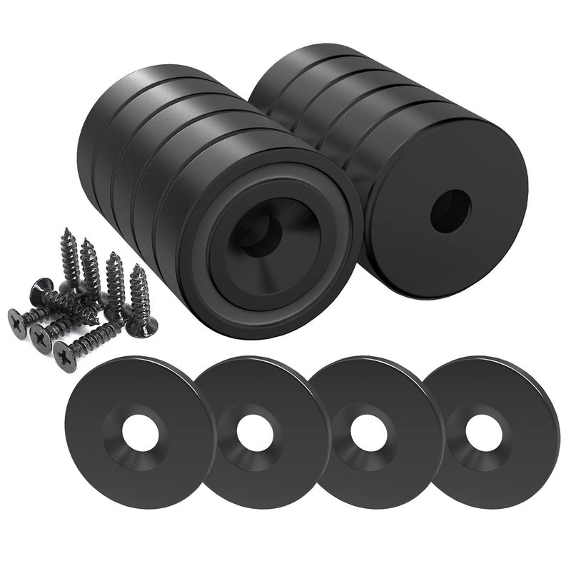 Magnetpro Pack of 12 magnets 20 x 7 mm with hole and black capsule, countersunk pot magnet with screws and black steel cushion - Image 1