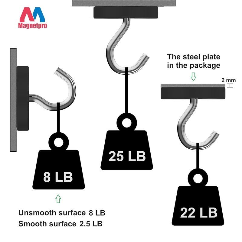 Magnetpro Pack of 12 magnets 20 x 7 mm with hole and black capsule, countersunk pot magnet with screws and black steel cushion - Image 5