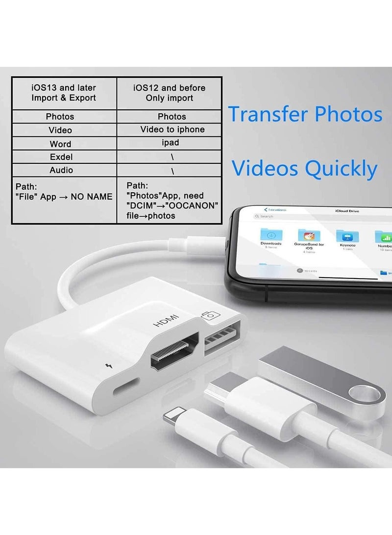 Lightning to USB HDMI Camera Adapter with Power Port 3 in 1 OTG Cable Compatible iPhone 12 11 X 8 7 iPad 1080P Digital AV Monitor Projector Drive Mouse Keyboard MIDI Rj45 9.2 14  - Image 3