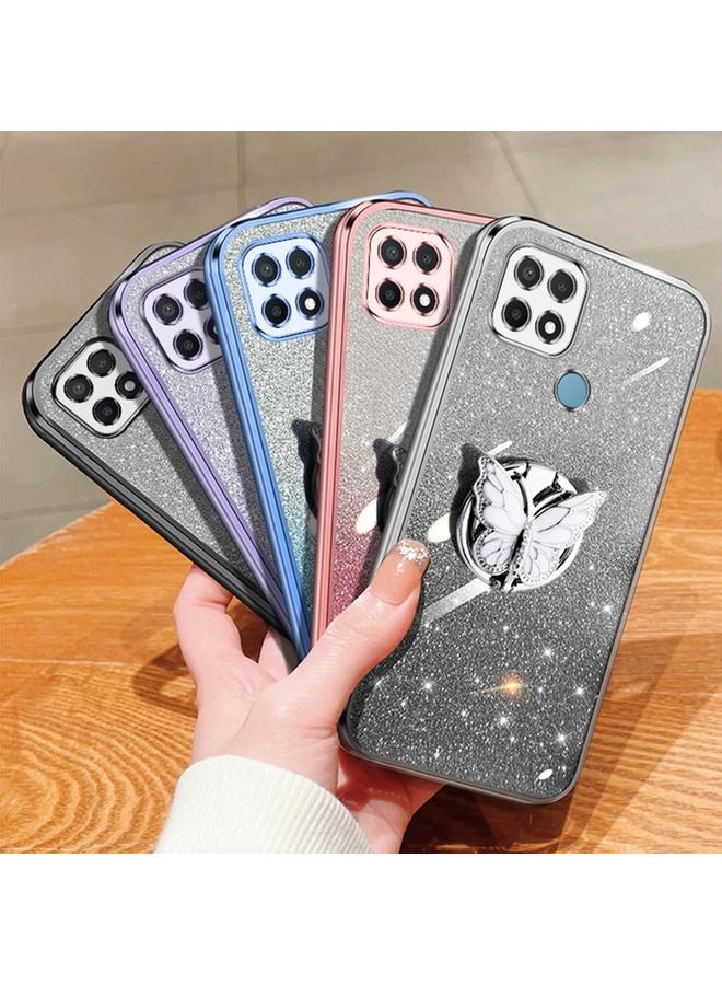 S-TOP Case For OPPO A35 Plated Gradient Glitter Butterfly Holder TPU Phone Case - Image 2