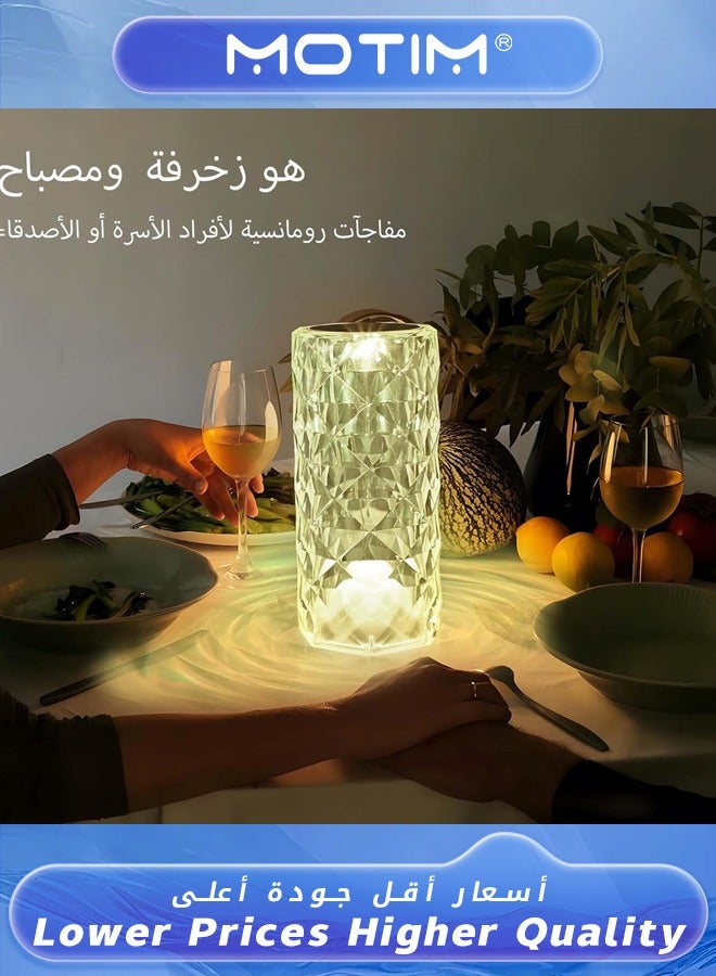 Motim Crystal Table Lamp- 3 Colors Changing RGB Night Light with Touch & Remote Control USB Romantic Rose Diamond Table Lamps for Living Room Bar Party Dinner Decor - Image 3