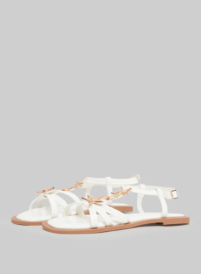 Styli White Starfish Embellished Flat Sandals