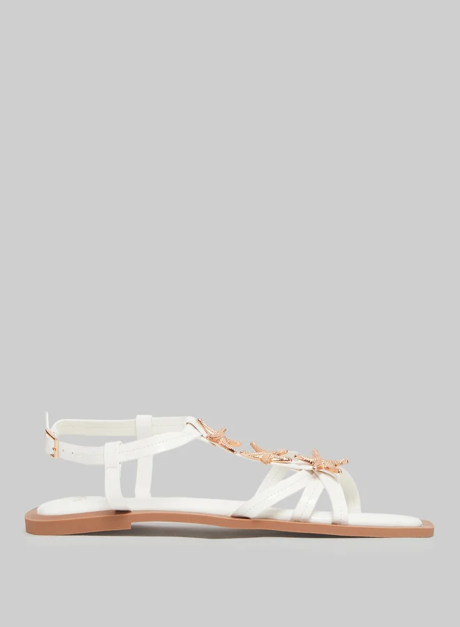 Styli White Starfish Embellished Flat Sandals