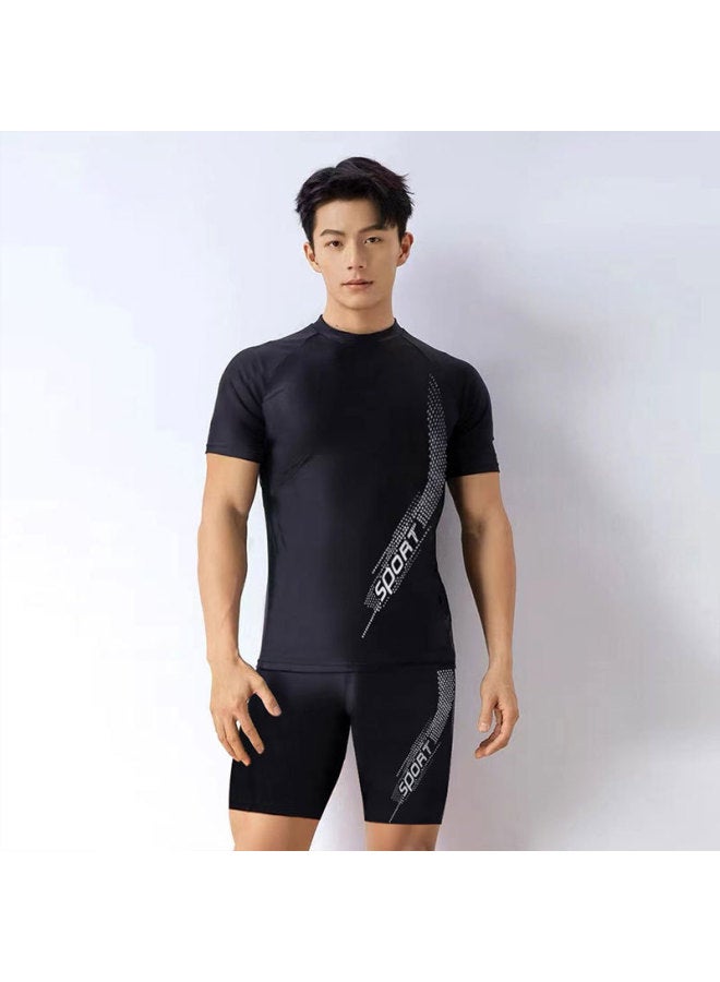 JIYANG Swimsuit Men's Swimming Trunks 22 Short-sleeved Half-length Pants Full-body Set Hot Spring Men's Swimwear For Teenagers-Color:8148 Swimming Trunks-