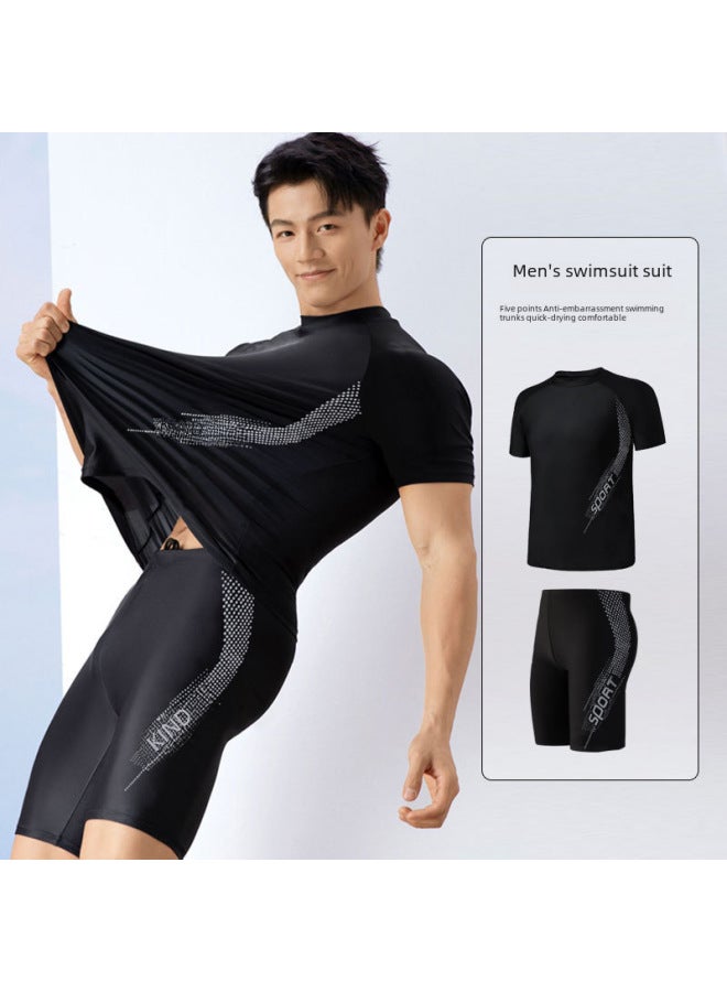 JIYANG Swimsuit Men's Swimming Trunks 22 Short-sleeved Half-length Pants Full-body Set Hot Spring Men's Swimwear For Teenagers-Color:8148 Swimming Trunks-