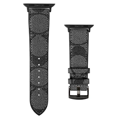 NYENEIL Compatible with Apple Watch Ultra Band 38mm 40mm 41mm 42mm 44mm 45mm 46mm 49mm Series 10/9/8/7/6/5/4/3/2/1iwatch bands,Luxury Monogram Retro Soft Strap Replacement Sport band for Women Men (aterrimus, 46/49/45/44/42mm(Series 1/2/3)) - Image 1