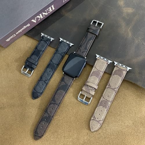 NYENEIL Compatible with Apple Watch Ultra Band 38mm 40mm 41mm 42mm 44mm 45mm 46mm 49mm Series 10/9/8/7/6/5/4/3/2/1iwatch bands,Luxury Monogram Retro Soft Strap Replacement Sport band for Women Men (aterrimus, 46/49/45/44/42mm(Series 1/2/3)) - Image 5