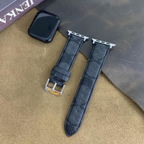 NYENEIL Compatible with Apple Watch Ultra Band 38mm 40mm 41mm 42mm 44mm 45mm 46mm 49mm Series 10/9/8/7/6/5/4/3/2/1iwatch bands,Luxury Monogram Retro Soft Strap Replacement Sport band for Women Men (aterrimus, 46/49/45/44/42mm(Series 1/2/3)) - Image 3