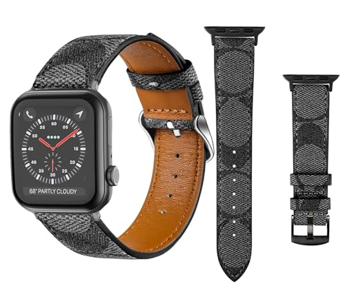 NYENEIL Compatible with Apple Watch Ultra Band 38mm 40mm 41mm 42mm 44mm 45mm 46mm 49mm Series 10/9/8/7/6/5/4/3/2/1iwatch bands,Luxury Monogram Retro Soft Strap Replacement Sport band for Women Men (aterrimus, 46/49/45/44/42mm(Series 1/2/3)) - Image 2