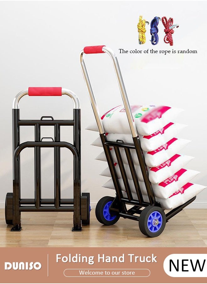 DUNISO Folding Home Moving Trailer, Light Portable Trolley with 3 Elastic cord, Folding Hand Truck, Heavy Duty Portable Luggage Trolley for Home, Luggage, Travel, Warehouse and Office(Blue Rubber Wheel)  - Image 1