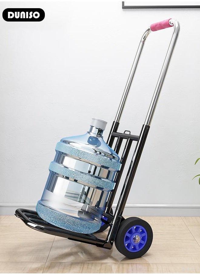 DUNISO Folding Home Moving Trailer, Light Portable Trolley with 3 Elastic cord, Folding Hand Truck, Heavy Duty Portable Luggage Trolley for Home, Luggage, Travel, Warehouse and Office(Blue Rubber Wheel)  - Image 4