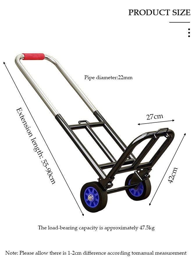 DUNISO Folding Home Moving Trailer, Light Portable Trolley with 3 Elastic cord, Folding Hand Truck, Heavy Duty Portable Luggage Trolley for Home, Luggage, Travel, Warehouse and Office(Blue Rubber Wheel) - Image 5