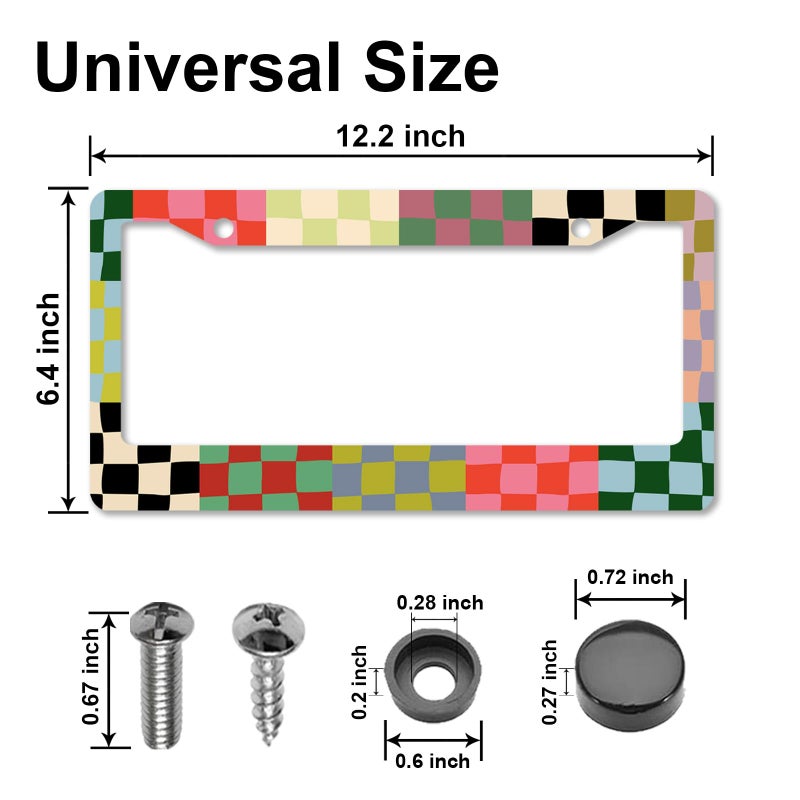 DGDRHZ Checkered License Plate Framesï¼ŒCheckered Car Accessories for Womenï¼ŒCute Licens,e Plate Holderï¼ŒAluminum License Plate Frame Fits Standard US Vehicles Size 12.2 x 6 Inch (Multicolor-2pcs) - Image 2