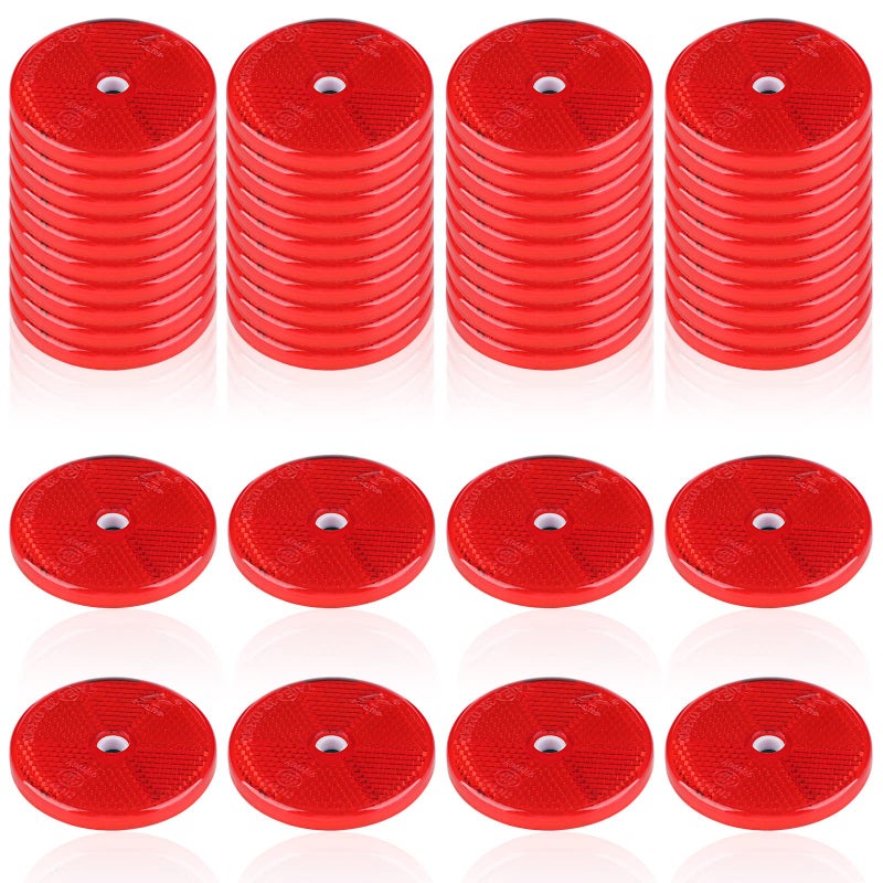 Kingdder 48 Pcs Front Reflector Round Reflector for Driveway Fence Gate Posts Trailers Safety Reflectors with Center Mounting Holes Automobiles Boats Mailboxes Reflector Red