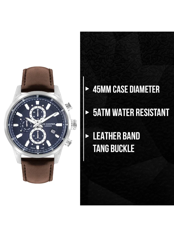 لي كوبر Lee Cooper Men's VX9NE1 Movement Watch, Multi Function Display and Leather Strap - LC07855.394, Brown