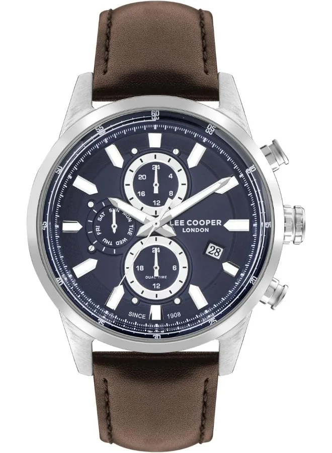لي كوبر Lee Cooper Men's VX9NE1 Movement Watch, Multi Function Display and Leather Strap - LC07855.394, Brown