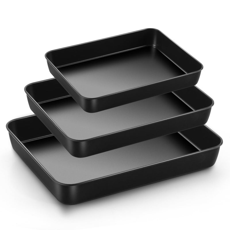 HaWare Oven Tray Nonstick Baking Sheet Pan Set of 3 Rectangle Deep Cake Tin for Roasting Baking Serving 3 Different Size  315265235 cm Healthy  NonToxic Rust Resistant Black